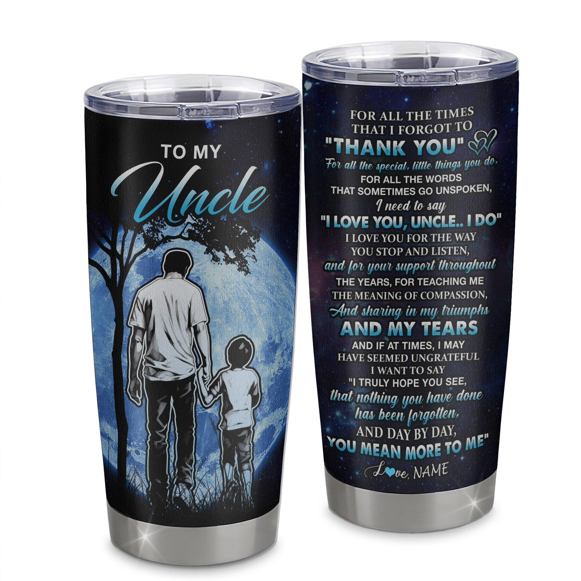 Personalized To My Uncle Tumbler From Nephew Stainless Steel Cup Thank You Day By Day Uncle Birthday Fathers Day Thanksgiving Gift