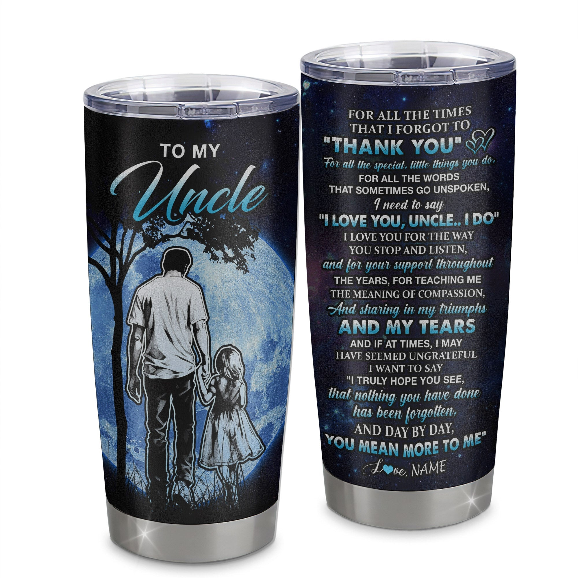 Personalized To My Uncle Tumbler From Niece Stainless Steel Cup Thank You Day By Day Uncle Birthday Fathers Day Thanksgiving Gift