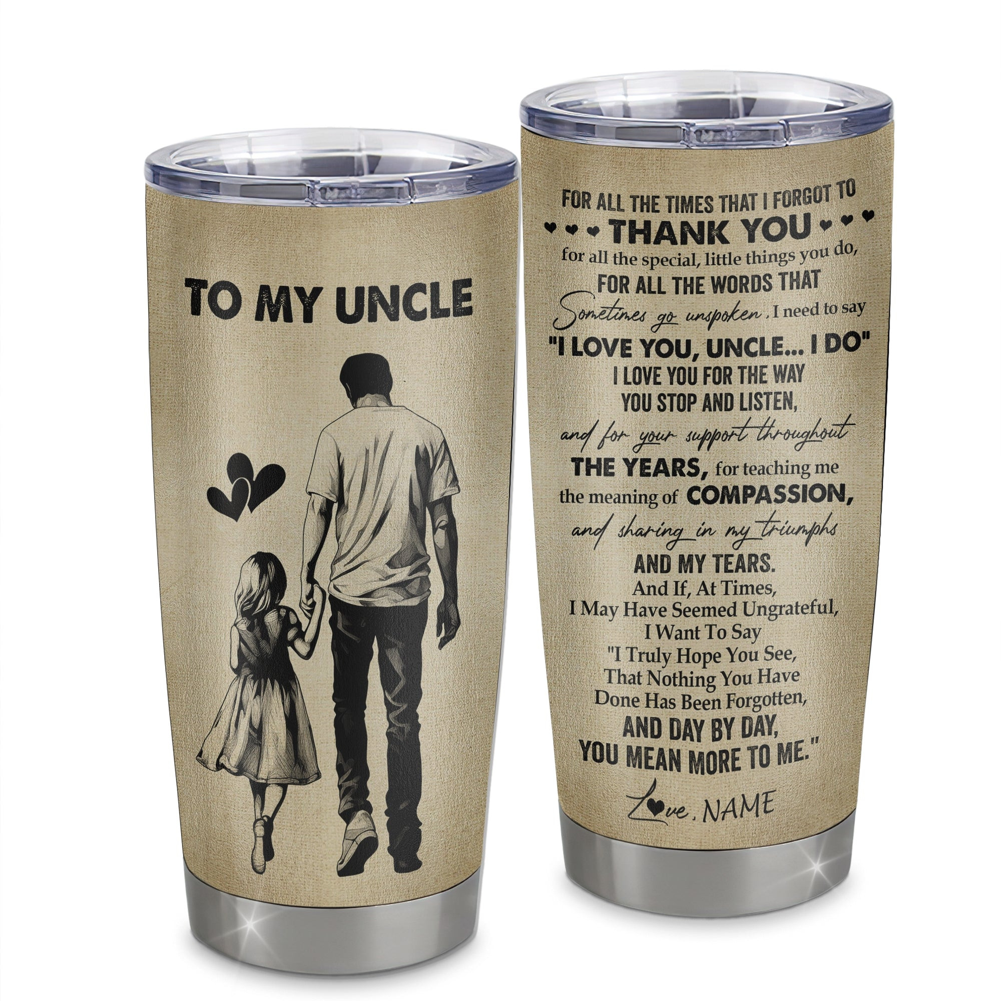 Personalized To My Uncle Tumbler From Niece Stainless Steel Cup Thank You Uncle Birthday Fathers Day Gift