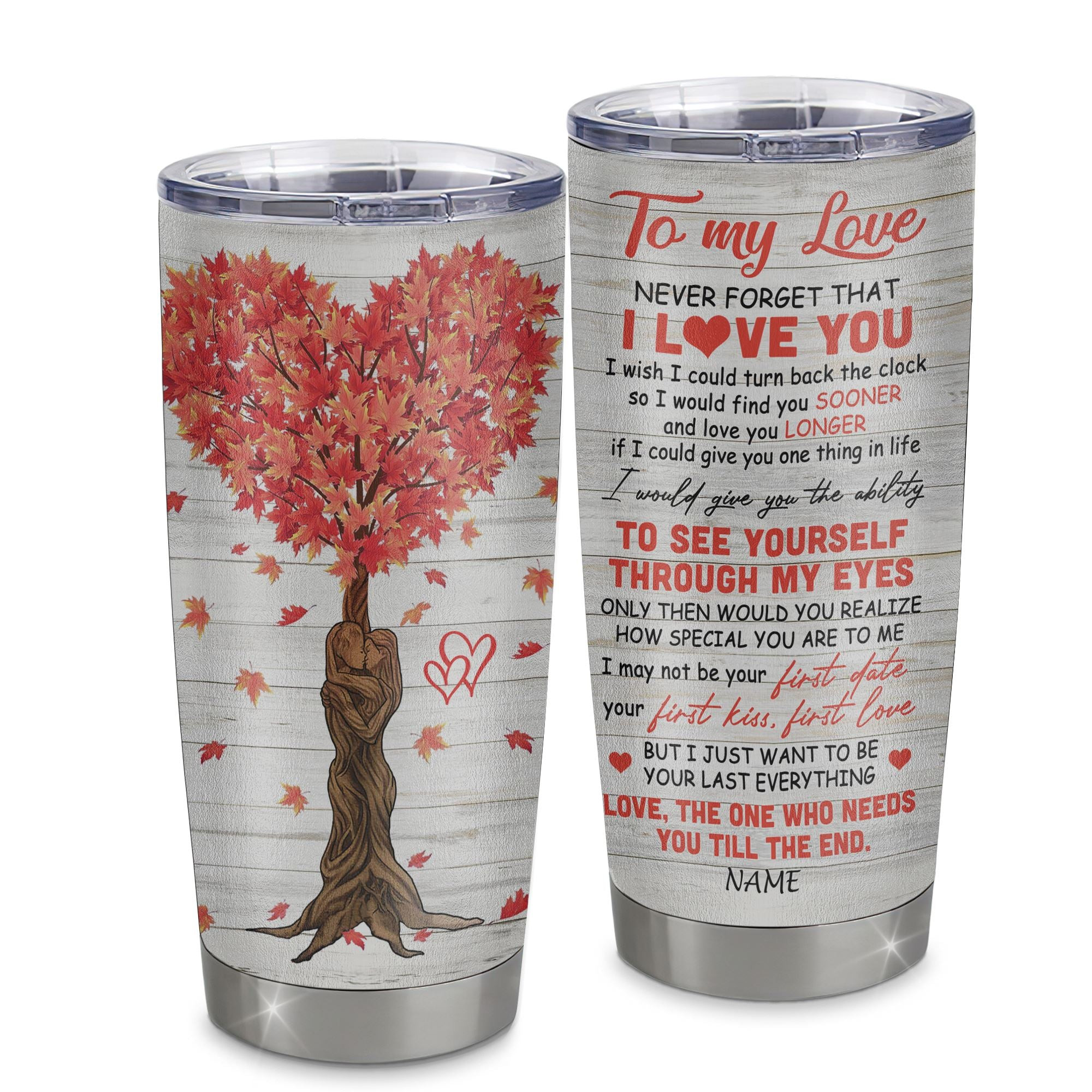 Personalized To My Wife From Husband Stainless Steel Tumbler Cup Tree Never Forget I Love You Birthday Gift for Wife