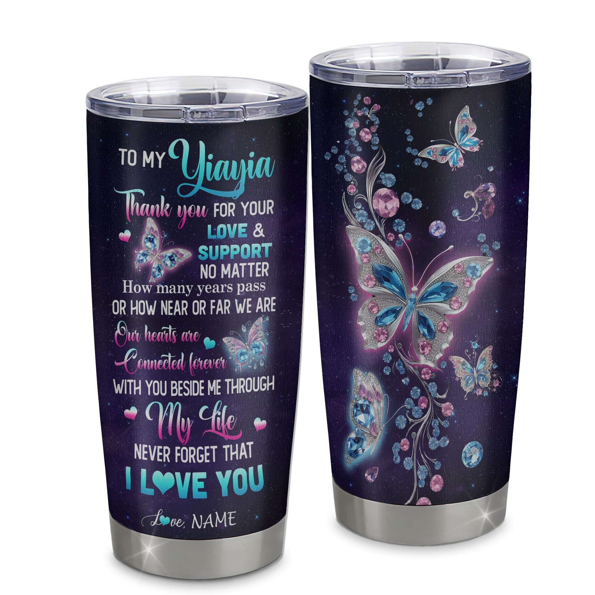 Personalized To My Yiayia Tumbler From Grandkids Granddaughter Butterfly Thank You For Your Love Yiayia Gift Birthday Mothers Day Gift