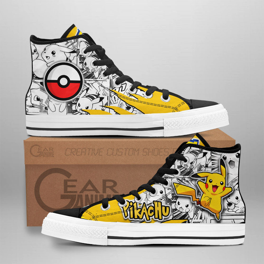 Pikachu Custom Anime High-Top Canvas Shoes Mixed Manga Style