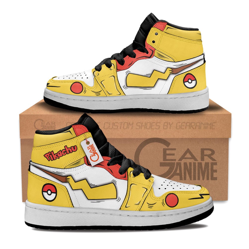 Pikachu Custom Anime Kids High-Top Leather Sneakers Personalized