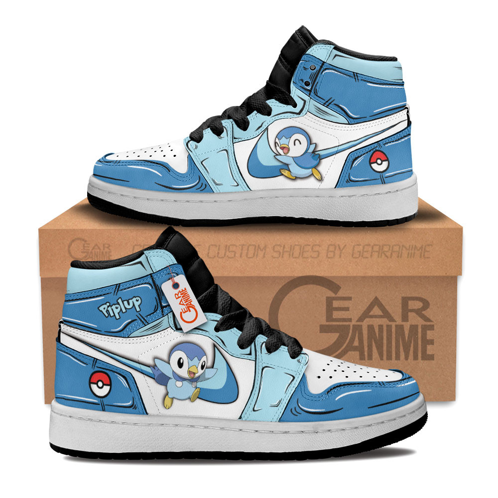 Piplup Custom Anime Kids High-Top Leather Sneakers Personalized
