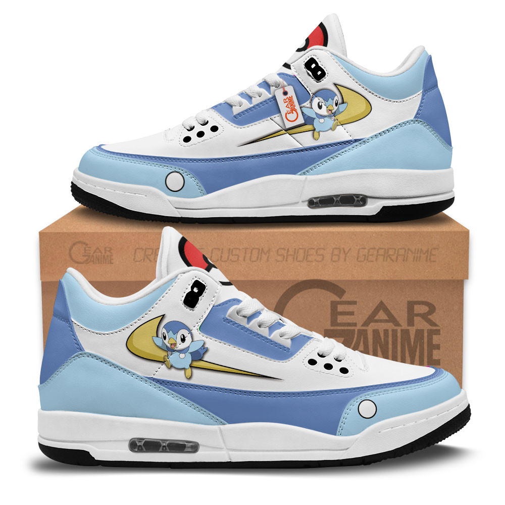 Piplup Custom Anime Retro 3 Leather Sneakers