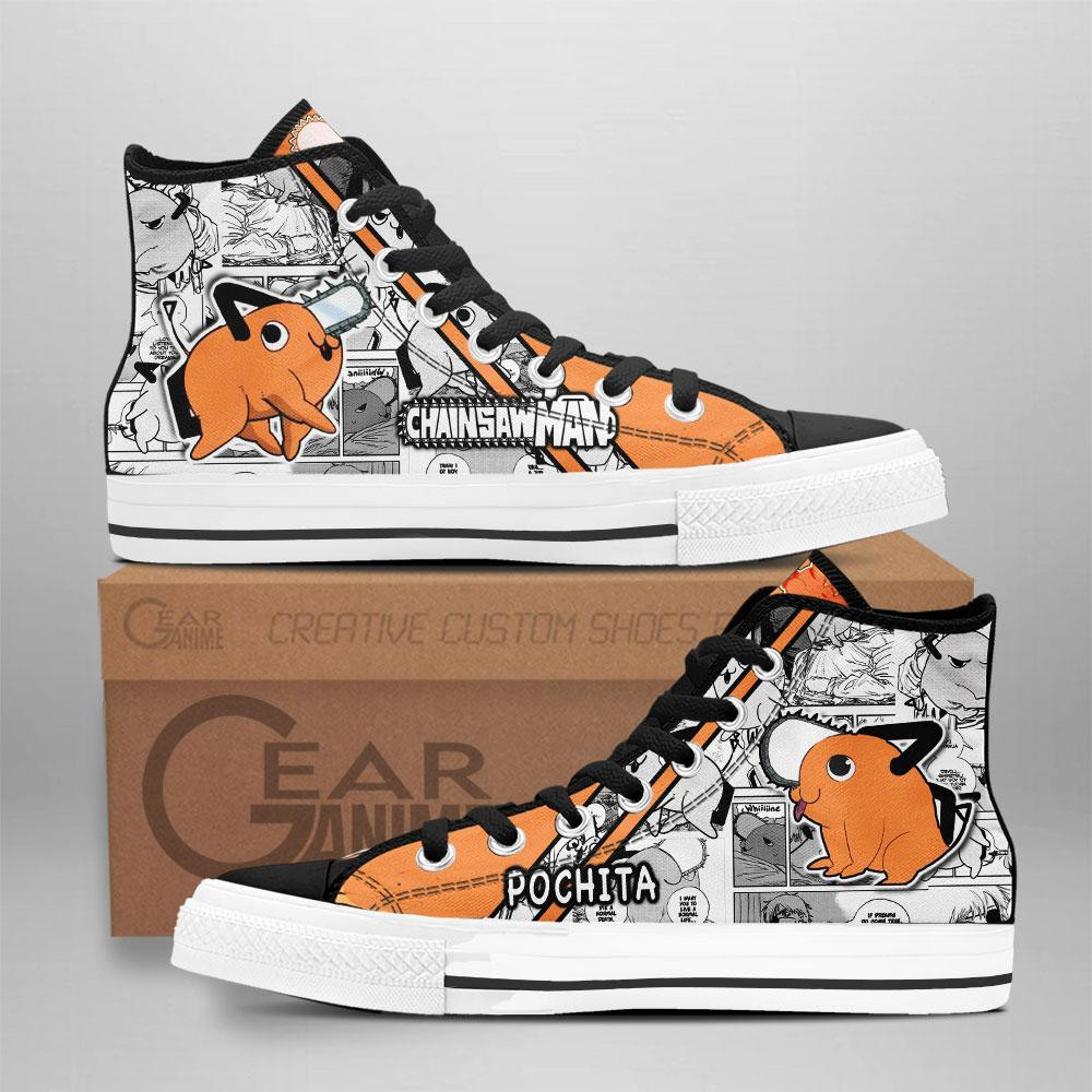 Pochita Custom Anime High-Top Canvas Shoes Anime Manga Style