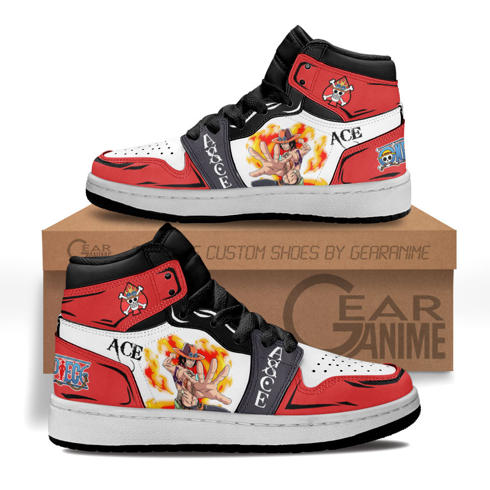 Portgas D Ace Custom Anime Kids High-Top Leather Sneakers