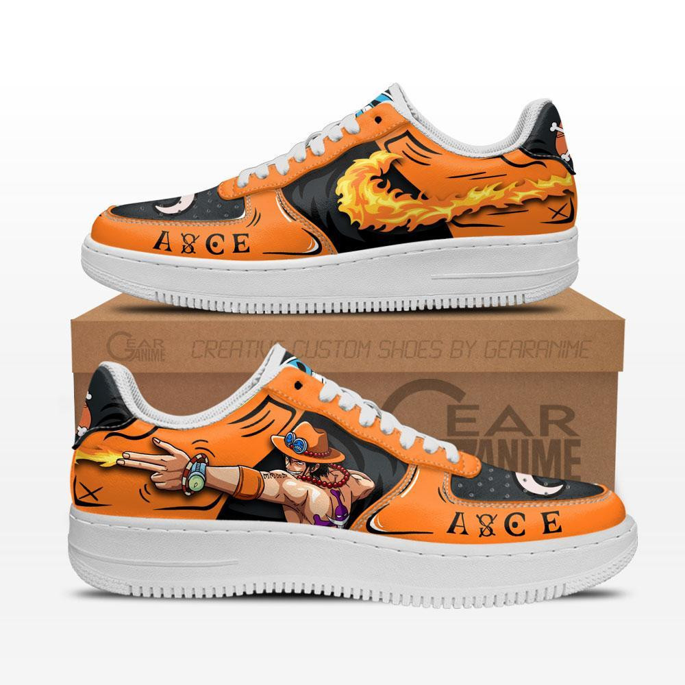 Portgas D Ace Custom Anime Low-Top Leather Sneakers Mera Mera no Mi