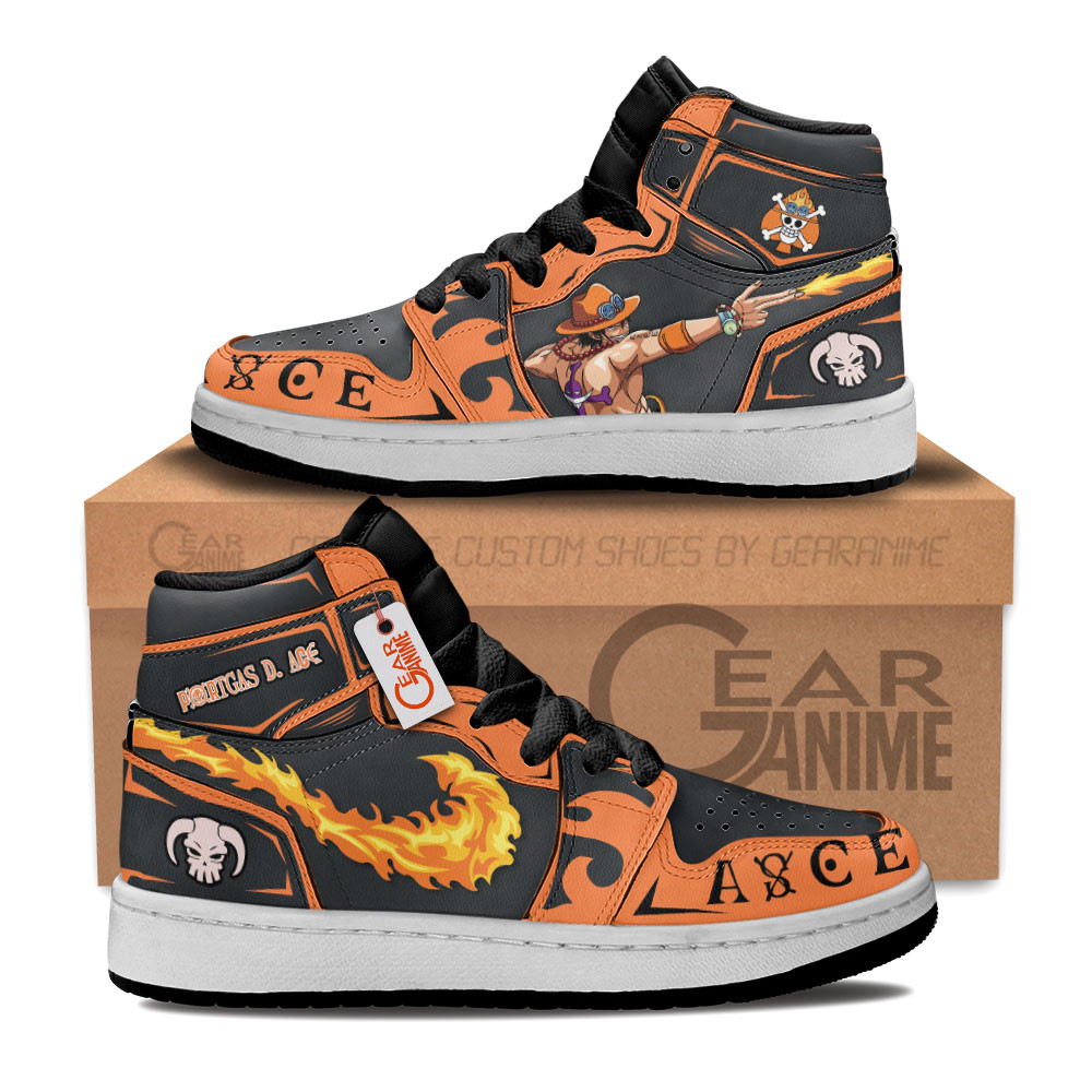 Portgas D. Ace Custom Anime Kids High-Top Leather Sneakers Personalized