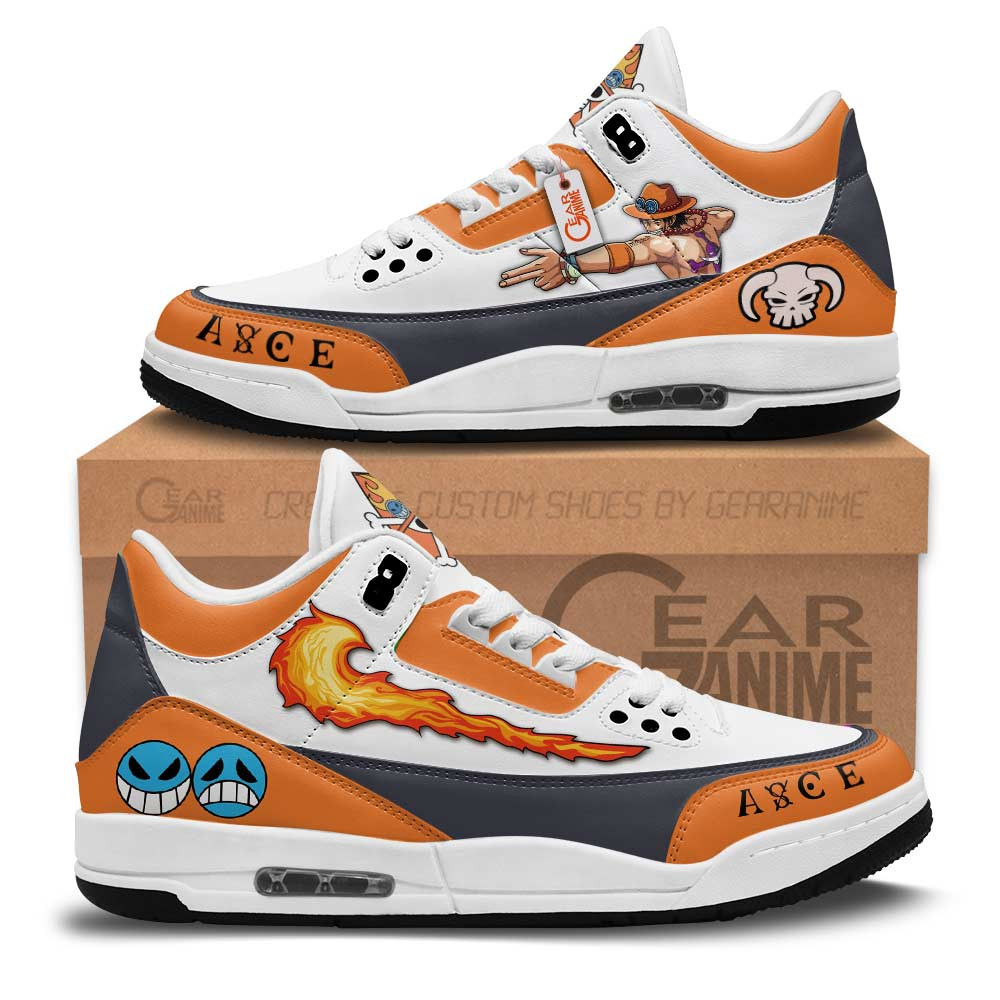 Portgas D. Ace Custom Anime Retro 3 Leather Sneakers