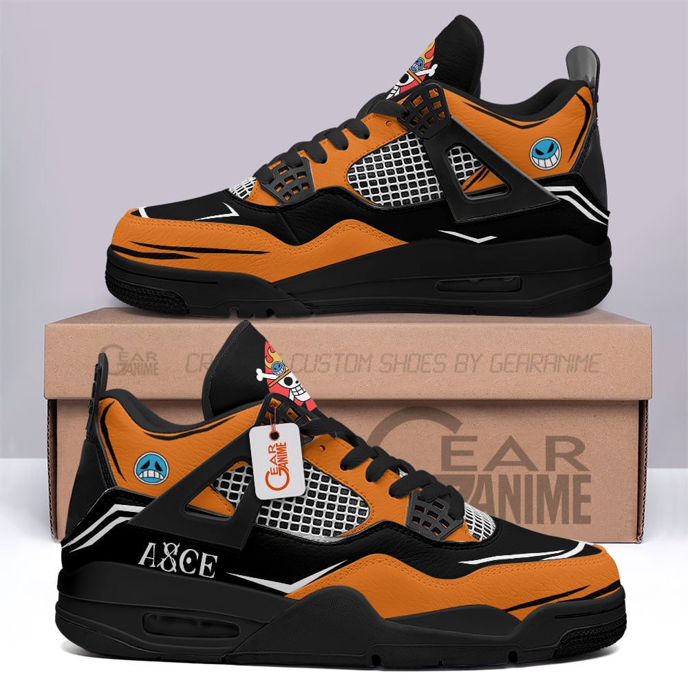 Portgas D. Ace Retro 4 Leather Sneakers Custom Name