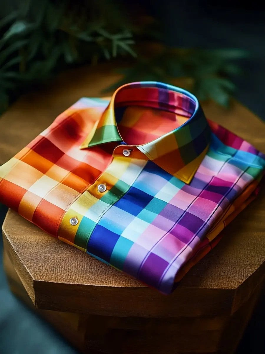 Pride Month Rainbow Plaid Art Button Shirt LGBTQ Celebration Apparel Gift For LGBTQ Allies