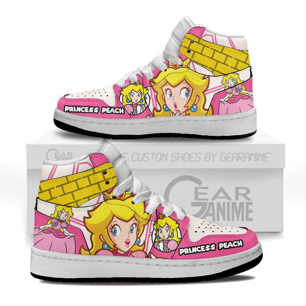 Princess Peach Kids Custom Gaming High-Top Leather Sneakers Custom