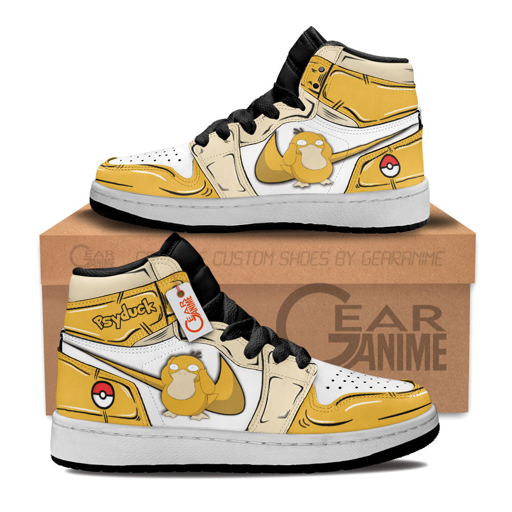 Psyduck Custom Anime Kids High-Top Leather Sneakers Personalized