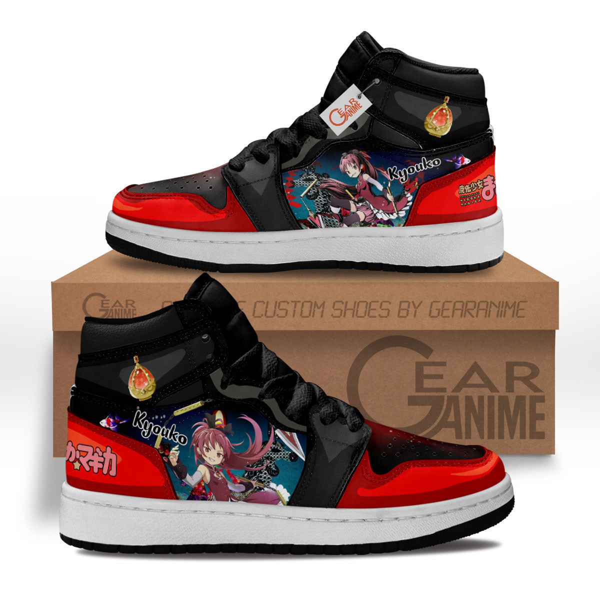 Puella Magi Madoka Magica Kyouko Sakura Custom Anime Kids High-Top Leather Sneakers MV0603
