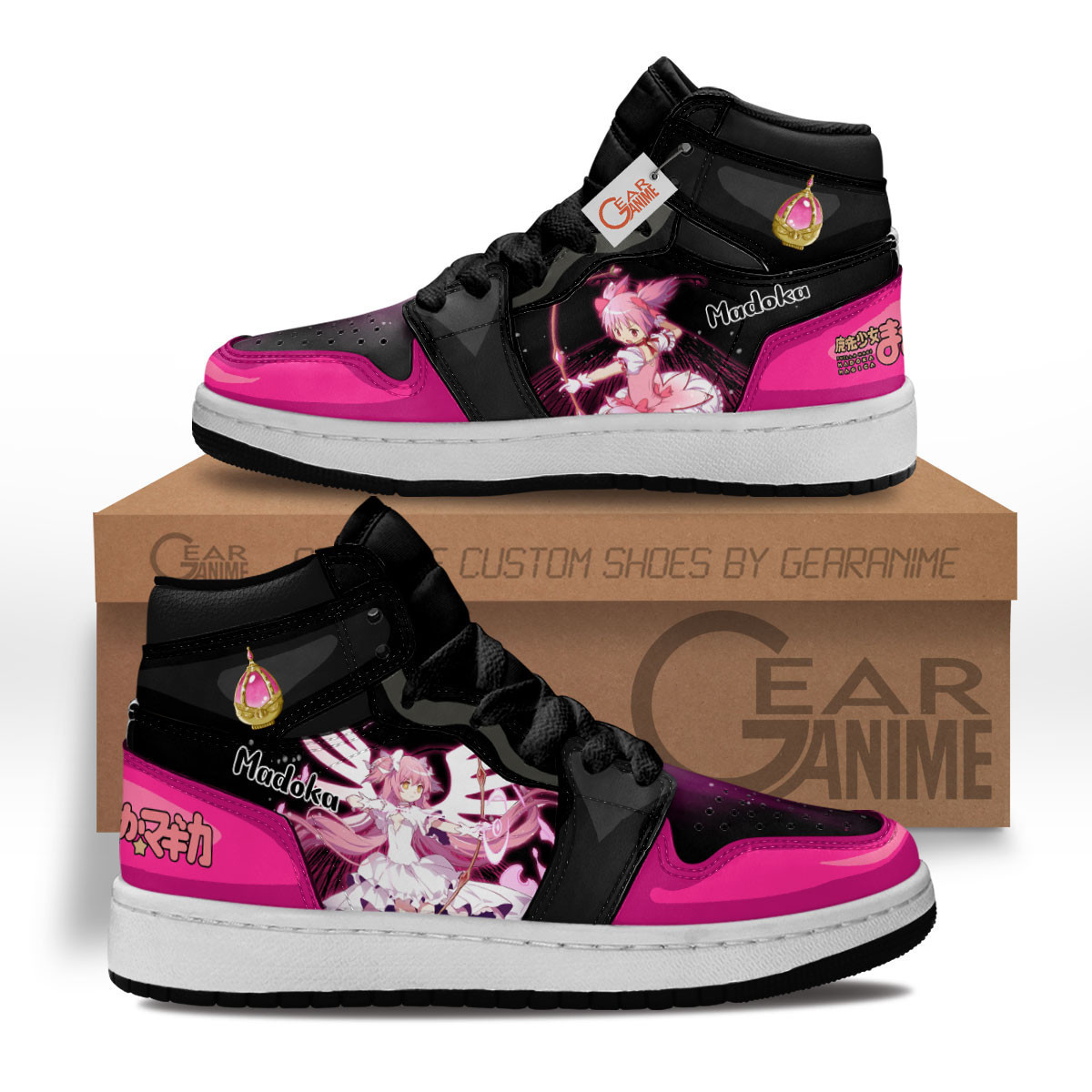 Puella Magi Madoka Magica Madoka Kaname Custom Anime Kids High-Top Leather Sneakers MV0603