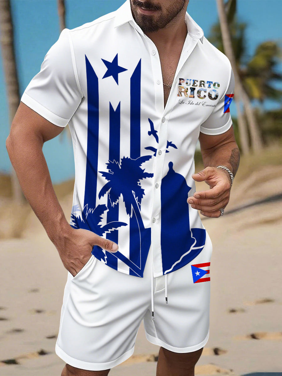 Puerto Rican Day Button Shirt Shorts National PR Day Apparel Gift For Him