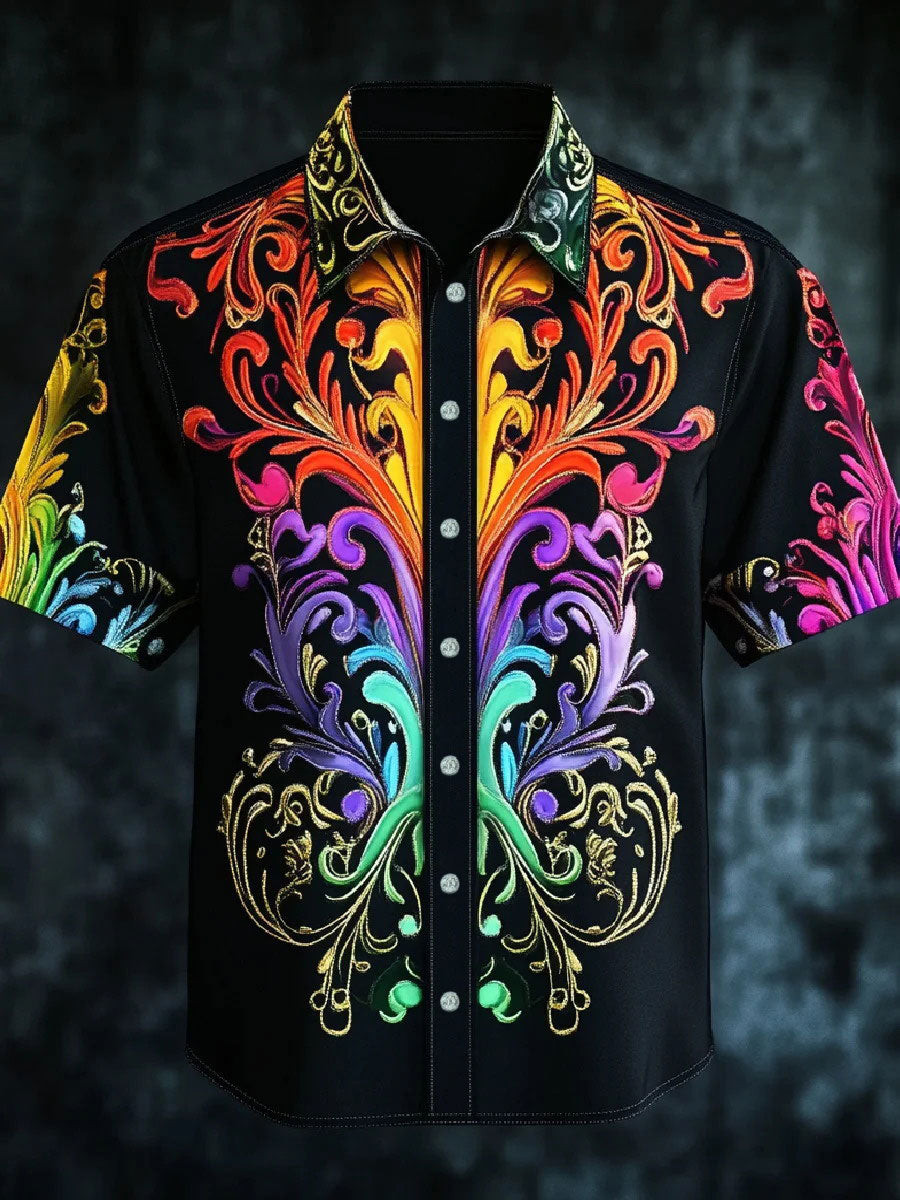 Rainbow Flourish Button Shirt Pride Colors Apparel Gift For Supportive Family