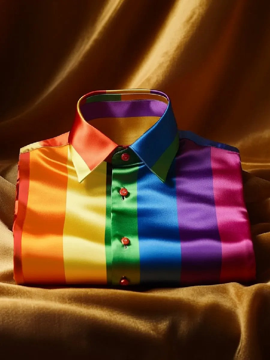 Rainbow Pride Button Up Long Sleeve Shirt Colors Clothing Gift For LGBTQ Allies
