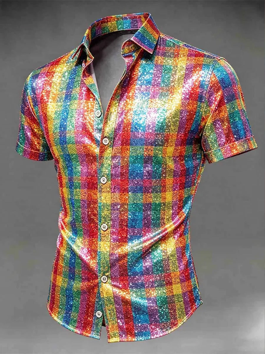 Rainbow Sparkle Button Shirt Pride Colors Merchandise Gift For Soul Brothers