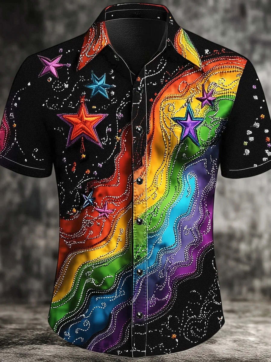 Rainbow Stars Button Shirt Pride Month Plaid Clothes Gift For Supportive Siblings