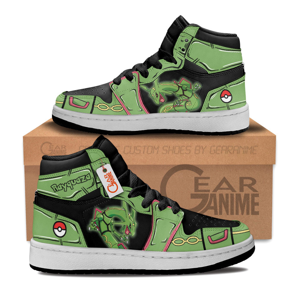Rayquaza Custom Anime Kids High-Top Leather Sneakers Personalized