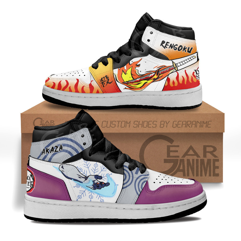 Rengoku and Akaza Custom Anime Kids High-Top Leather Sneakers