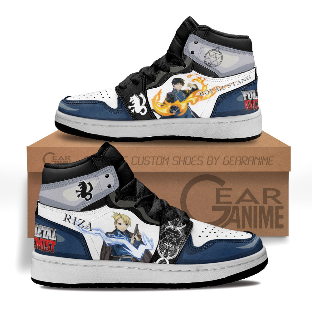 Riza Hawkeye and Roy Mustang Custom Anime Kids High-Top Leather Sneakers