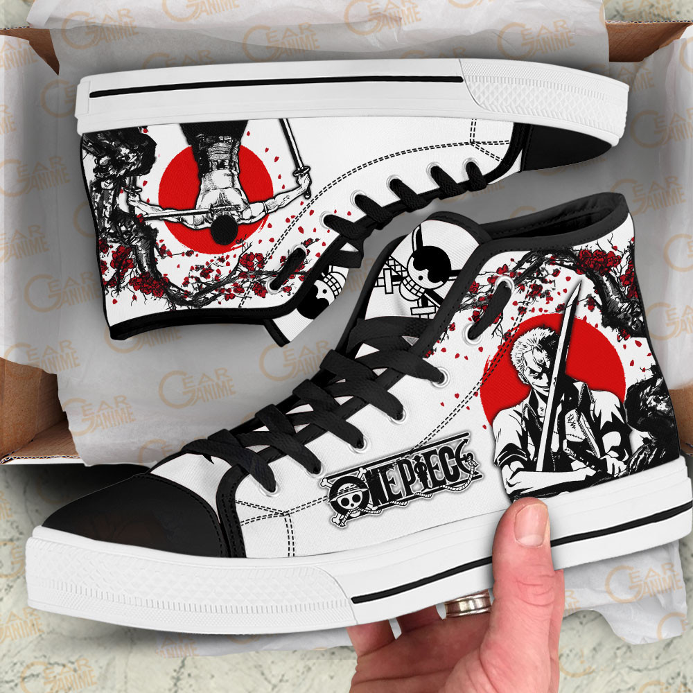 Roronoa Zoro Custom Anime High-Top Canvas Shoes Cherry Blossom Edition