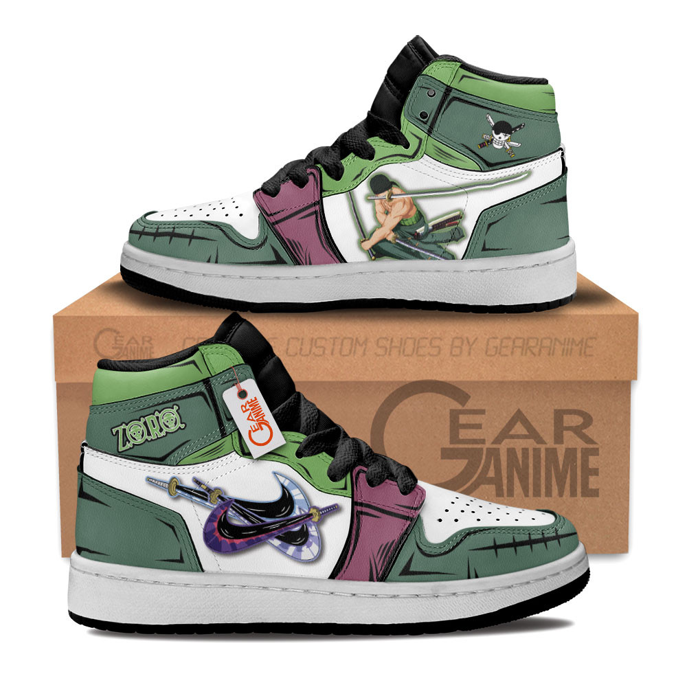 Roronoa Zoro Custom Anime Kids High-Top Leather Sneakers Three Swords Style