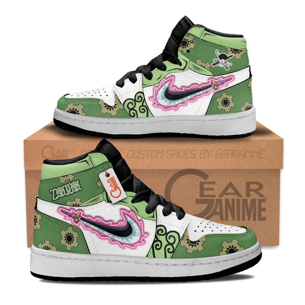 Roronoa Zoro Custom Anime Kids High-Top Leather Sneakers Wano Arc Personalized