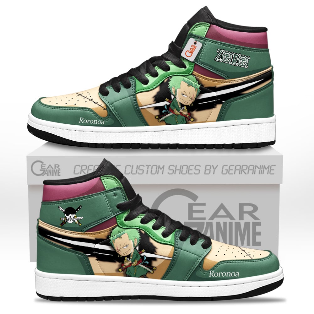 Roronoa Zoro High-Top Leather Sneakers Chibi Style Custom Name