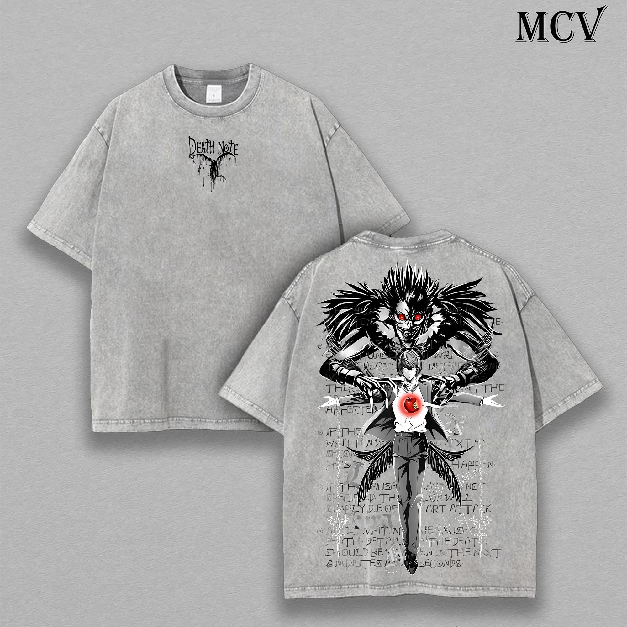 Ryuk & Light Yagami (Kira) Washed Tee – Death Note Anime Streetwear Vintage T-Shirt