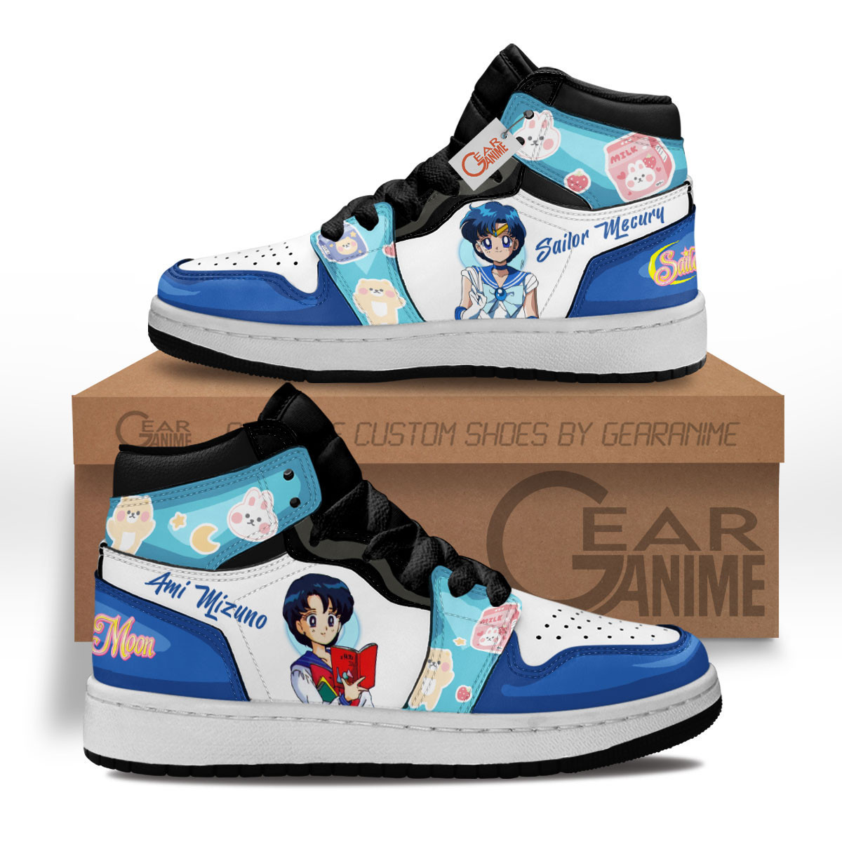 Sailor Mercury Custom Anime Kids High-Top Leather Sneakers