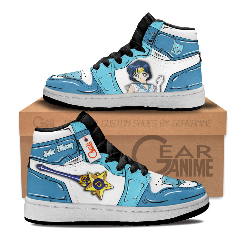 Sailor Mercury Custom Anime Kids High-Top Leather Sneakers Personalized