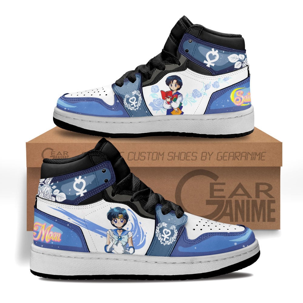 Sailor Mercury Custom Anime Kids High-Top Leather Sneakers