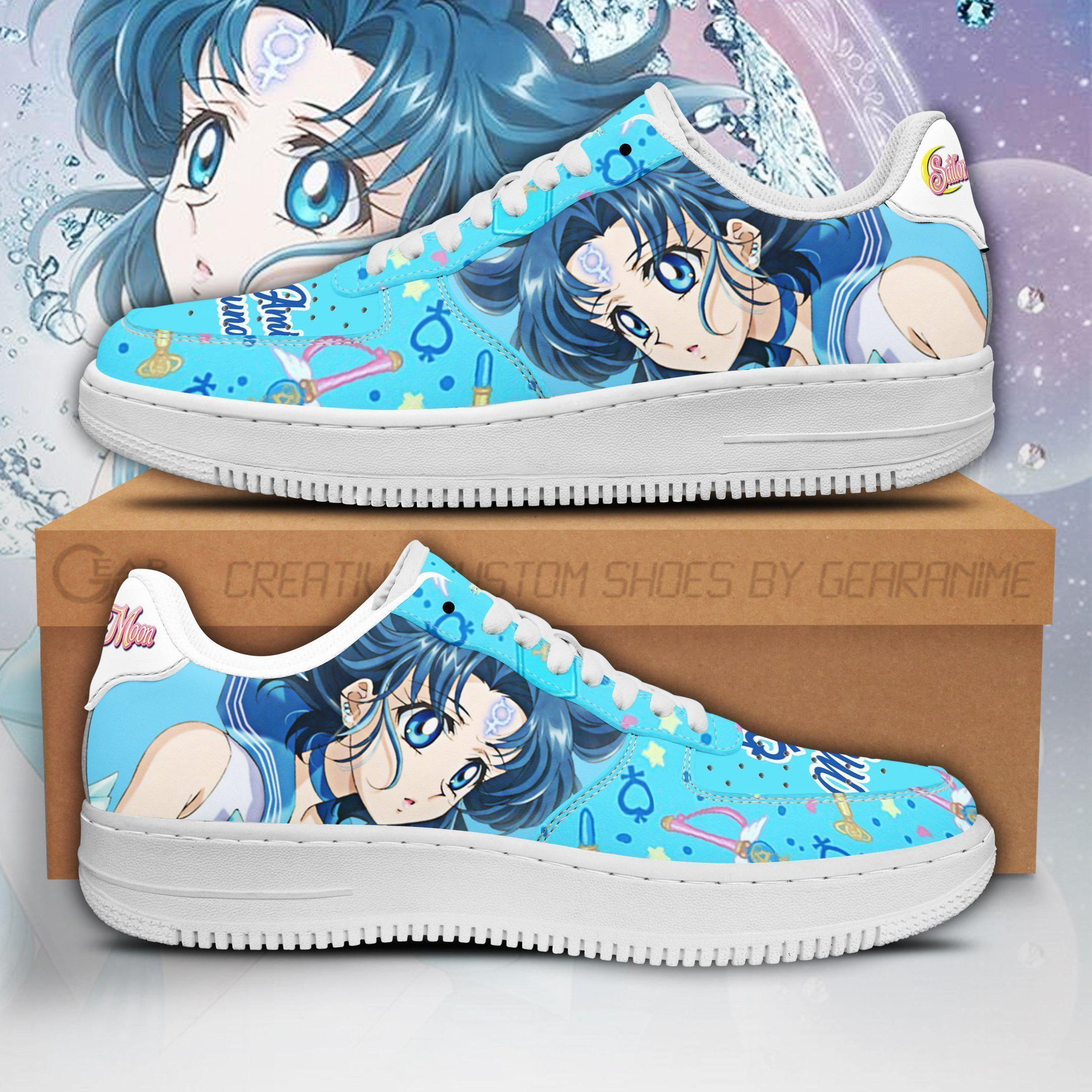 Sailor Mercury Custom Anime Low-Top Leather Sneakers