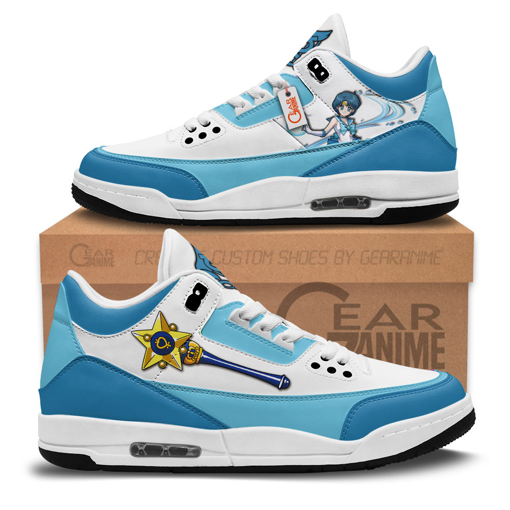 Sailor Mercury Custom Anime Retro 3 Leather Sneakers