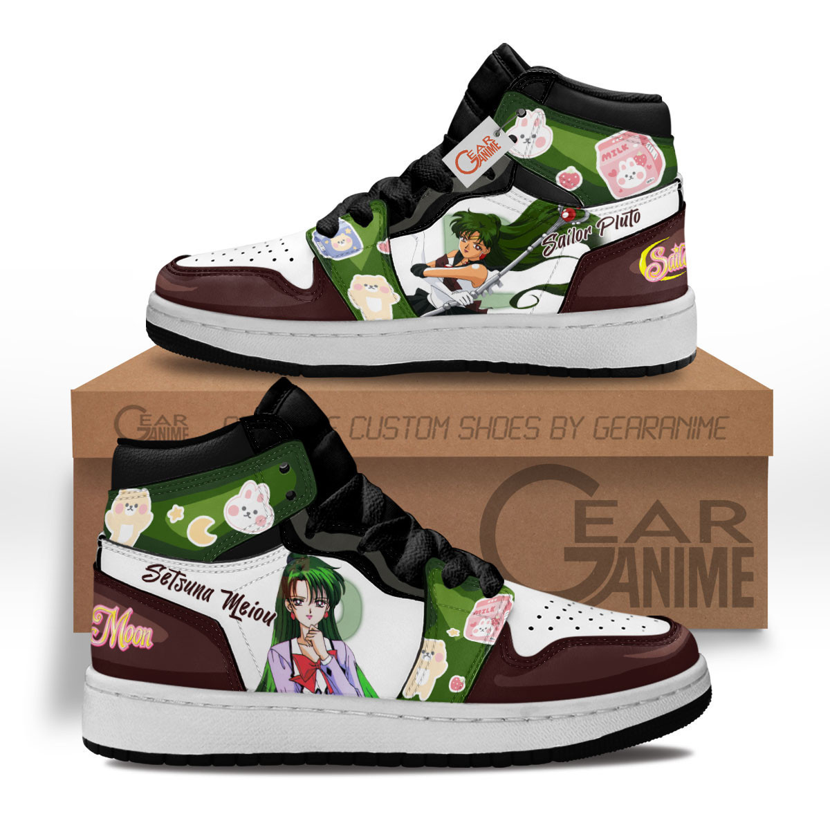 Sailor Pluto Custom Anime Kids High-Top Leather Sneakers
