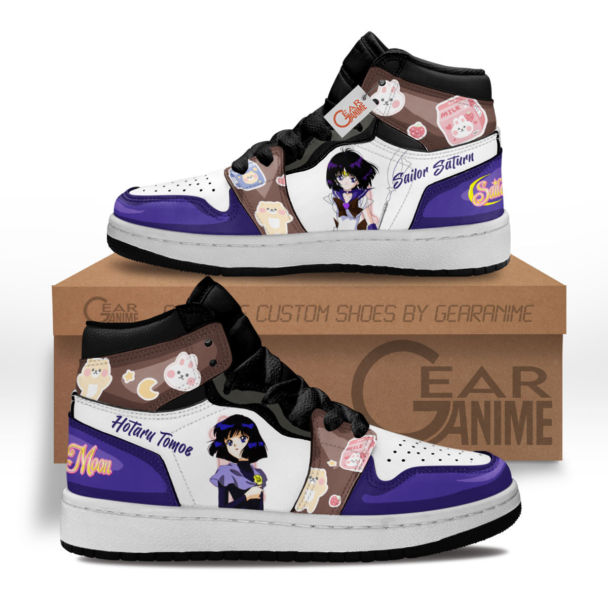 Sailor Saturn Custom Anime Kids High-Top Leather Sneakers