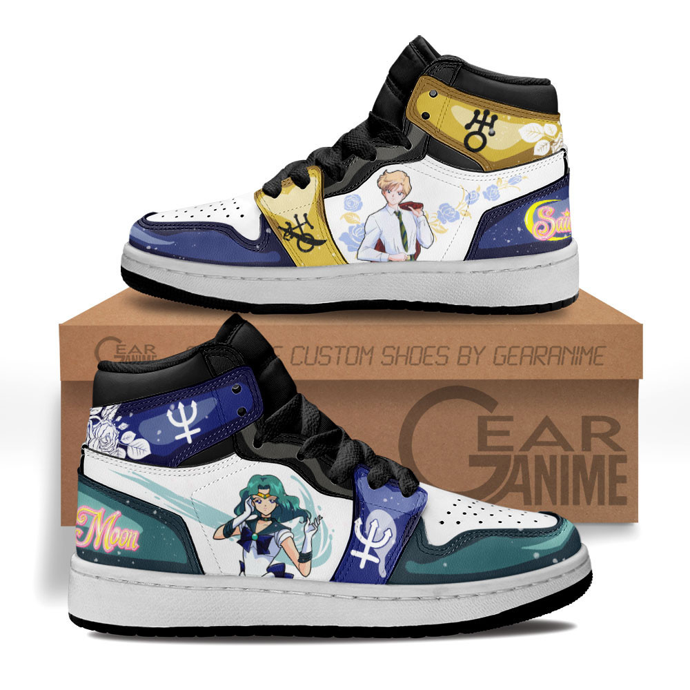 Sailor Uranus Sailor Neptune Custom Anime Kids High-Top Leather Sneakers