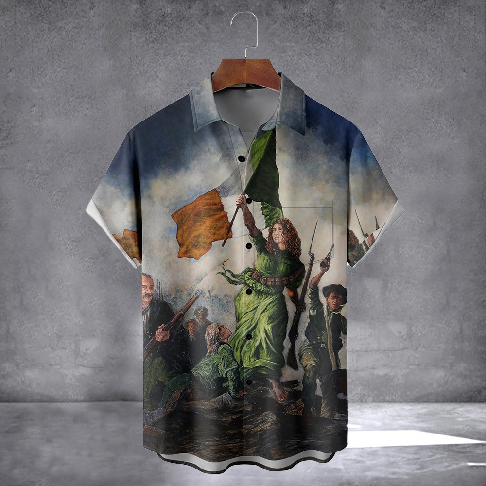Saint Patrick's Day Irish Flag Oil Painting Hawaiian Shirt With Pocket March 17 Vintage Shirt