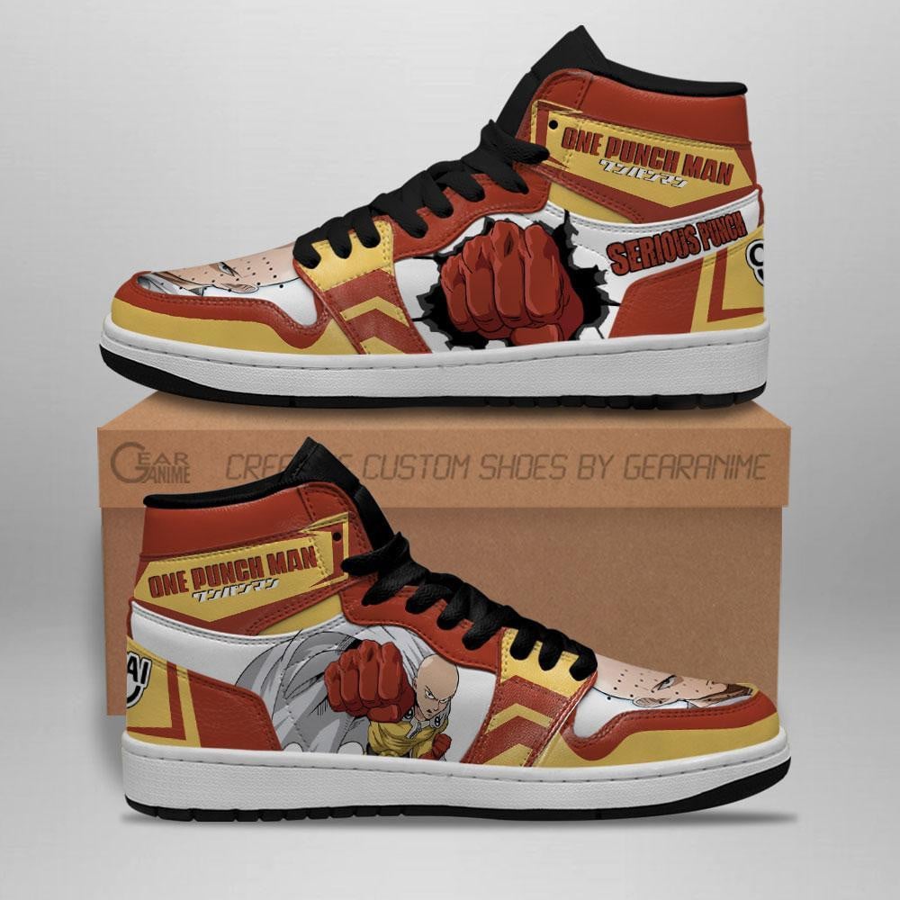 Saitama Custom Anime High-Top Leather Sneakers Serious Punch