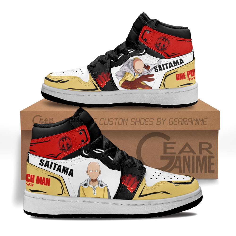 Saitama Custom Anime Kids High-Top Leather Sneakers
