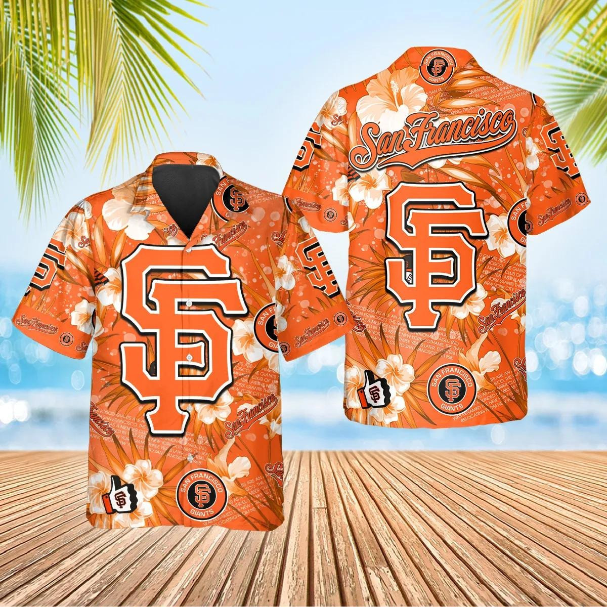 San Francisco Giants Bold Logo Hibiscus Hawaiian Shirt MLB Apparel Father's Day Gifts