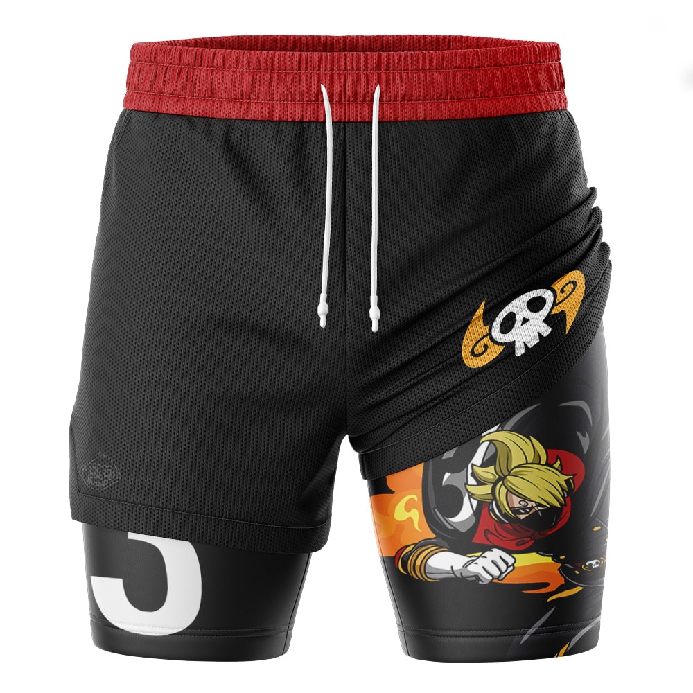 Sanji Germa Suit Stealth Black One Piece 2-in-1 Performance Shorts