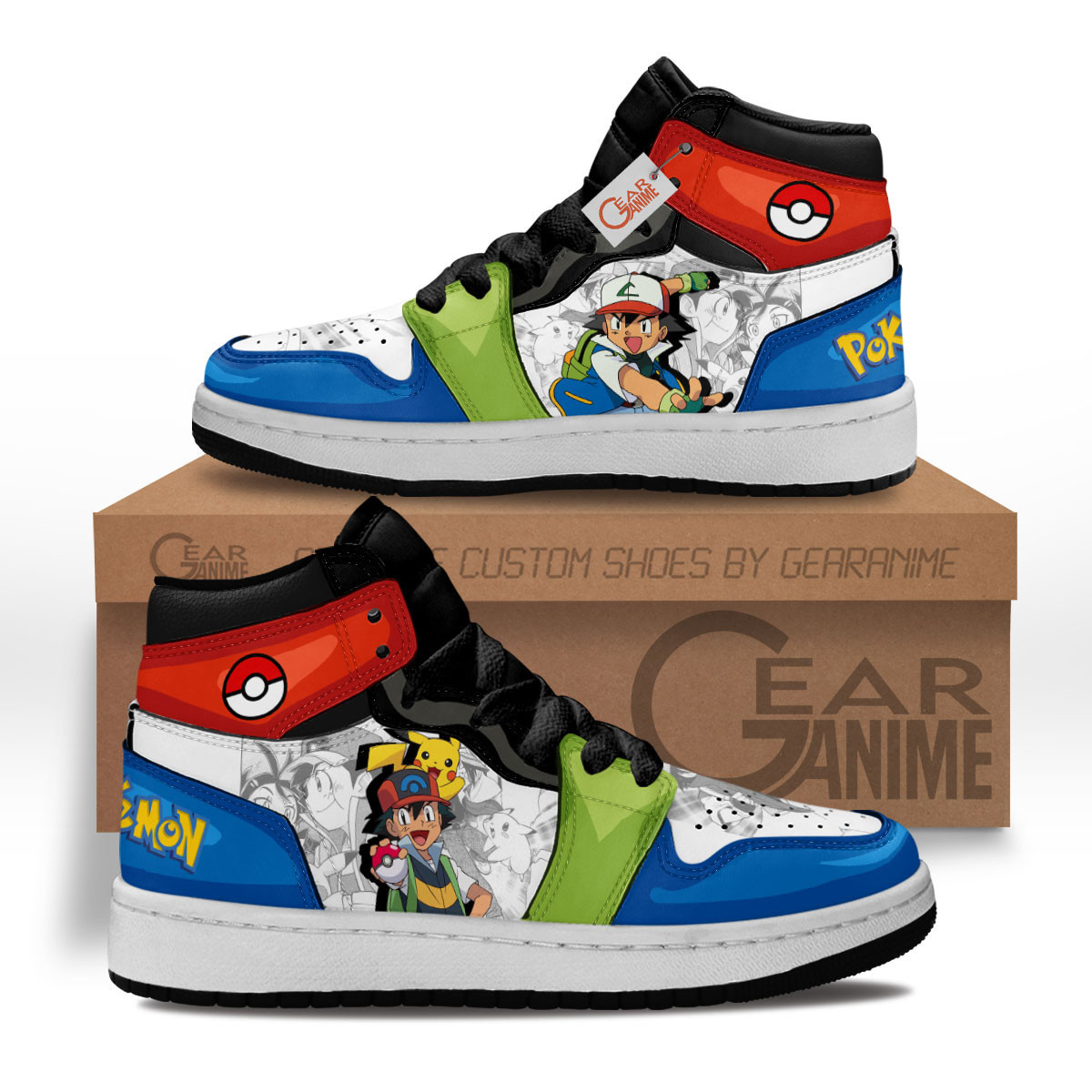 Satoshi Custom Anime Kids High-Top Leather Sneakers