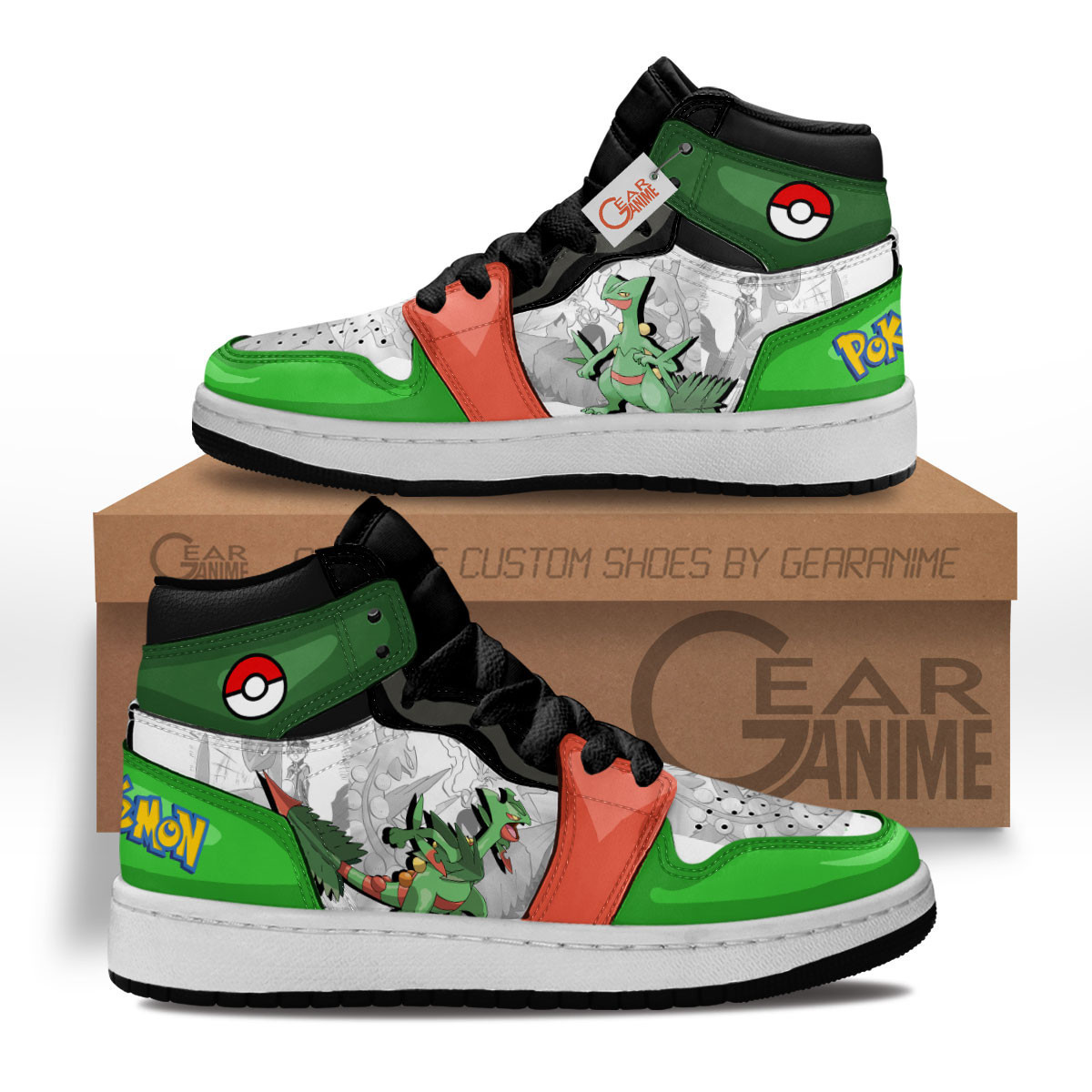Sceptile Custom Anime Kids High-Top Leather Sneakers Youth Manga Style