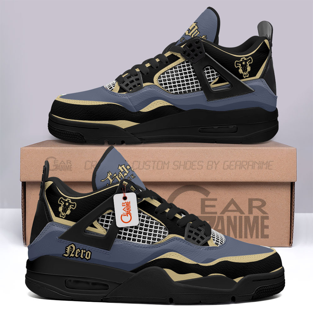 Secre Swallowtail Retro 4 Leather Sneakers Black Bull Nero Custom Name
