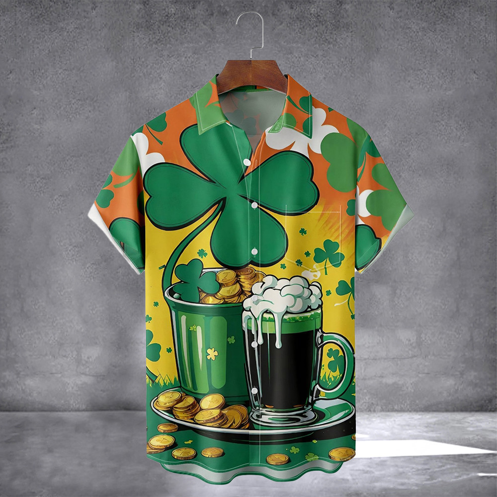 Shamrock And Beer Hawaiian Shirt With Pocket Mens St Patricks Shirt Gifts For Brother In Law